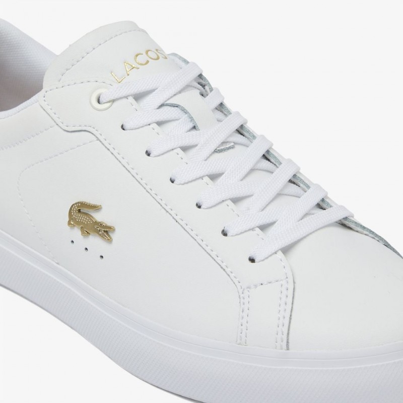Giày Lacoste PowerCourt Leather Nữ - Trắng Gold